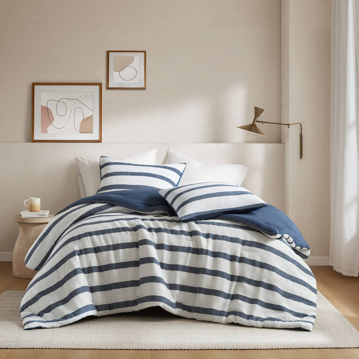 3-Piece Full/Queen Yarn-Dyed Striped Comforter Set - Blue