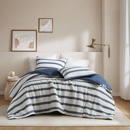 3-Piece Full/Queen Yarn-Dyed Striped Comforter Set - Blue