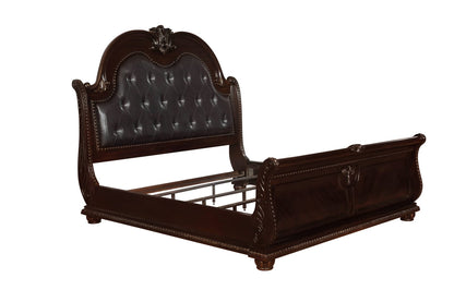 King Size Antique Brown Faux Leather Sleigh Bed for Bedroom
