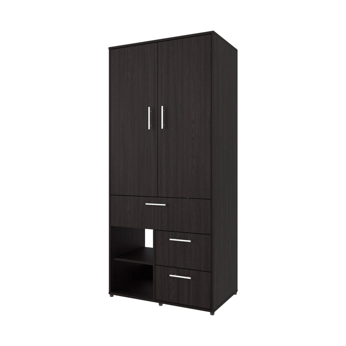 Black Two-Door Wardrobe with Shelves - 70.9" Wide