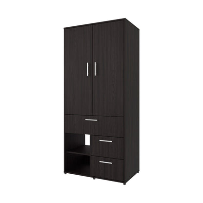 Black Two-Door Wardrobe with Shelves - 70.9" Wide
