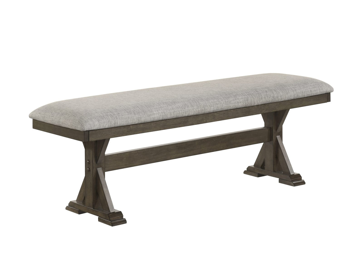 Contemporary Brown Upholstered Dining Room Bench with Wood Finish