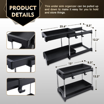 Black Plastic Under Sink Storage Cabinet with Double Drawers for Living Room