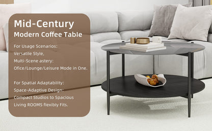 Black Oval Coffee Table with Glass Top & Wooden Shelf