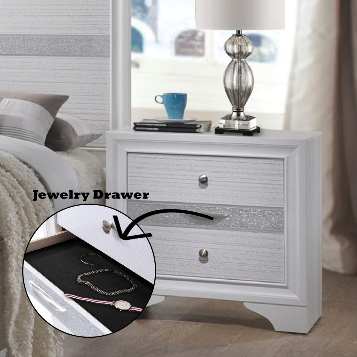 Naima White Nightstand - Compact Storage for Bedroom