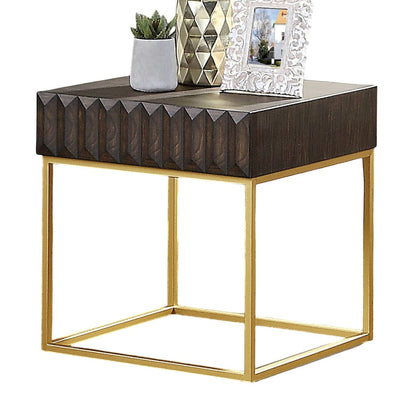 Gold Walnut End Table - Contemporary Metal Design for Living Room