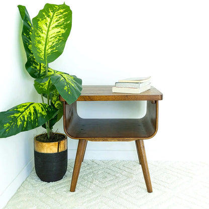 Alice End Table - Brown Solid Wood Storage Side Table