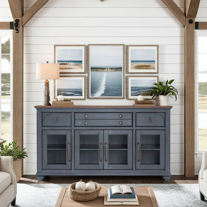 Americana Buffet Server - Blue Brown Wood Cabinet