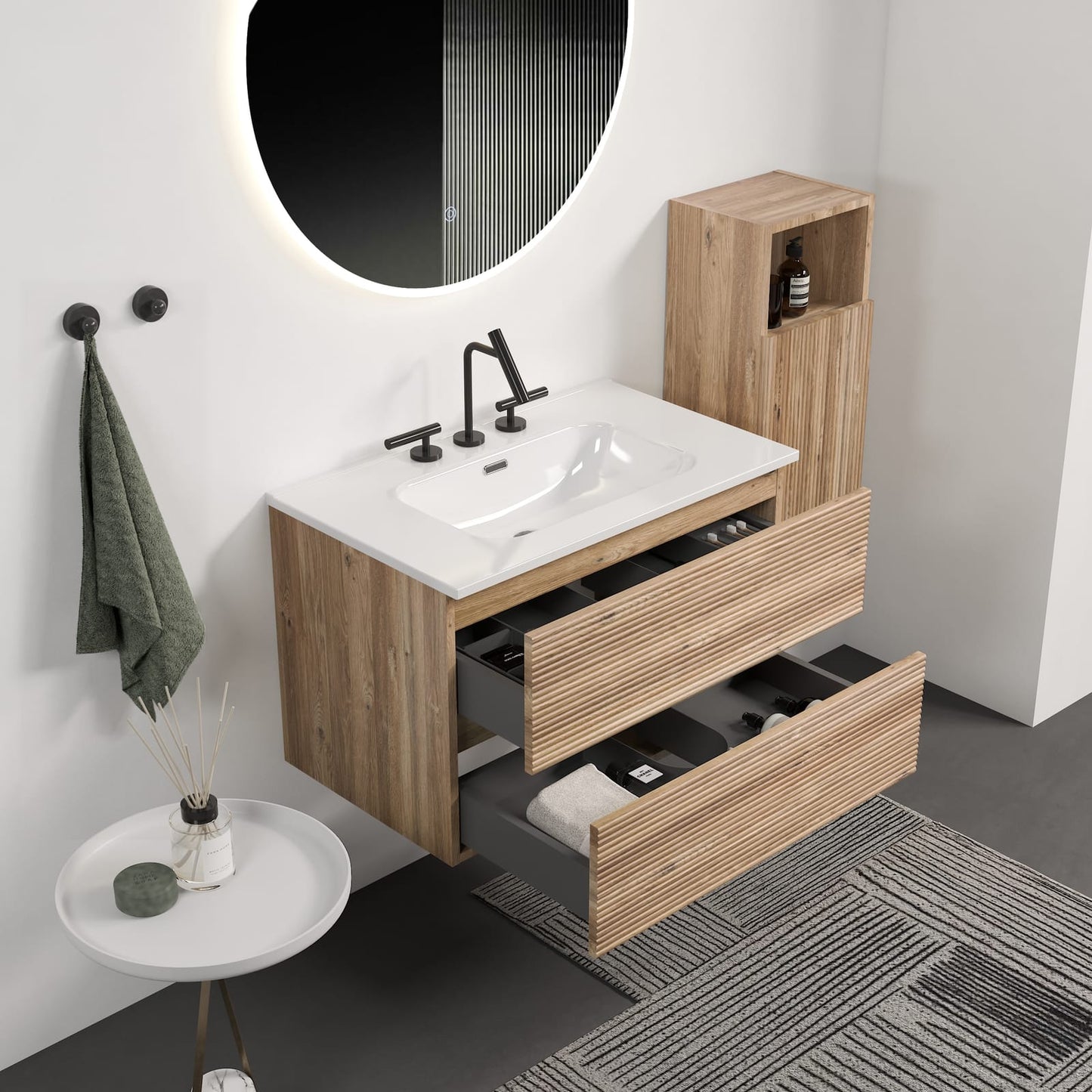 Gloria 30" Wall Mounted Rough Oak Bathroom Vanity - Storage & Sink