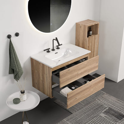 Gloria 30" Wall Mounted Rough Oak Bathroom Vanity - Storage & Sink