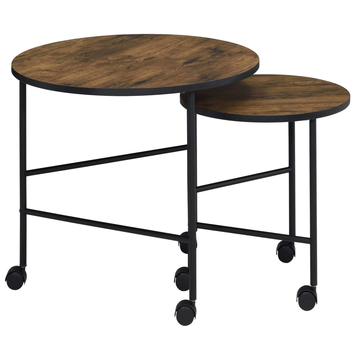 Vintage Oak & Black Nesting Tables - 2 Piece Set for Living Room