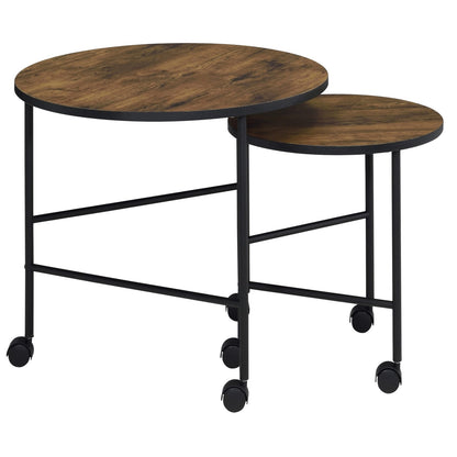 Vintage Oak & Black Nesting Tables - 2 Piece Set for Living Room