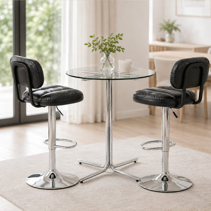 2-Pack Adjustable Bar Stools in Black PU Leather for Kitchen Island
