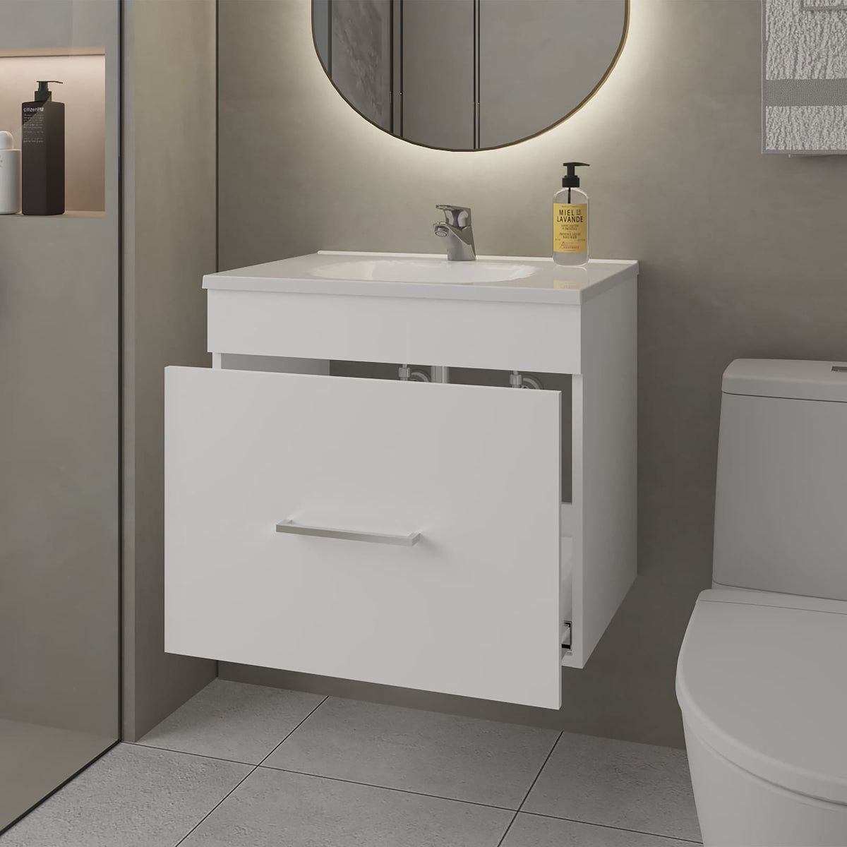 White 1-Drawer Bathroom Vanity with Sink - Storage Solution
