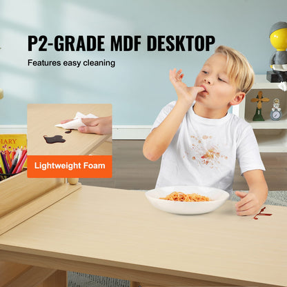 Light Natural Kids Art Table Set - 2 Chairs & Cabinet