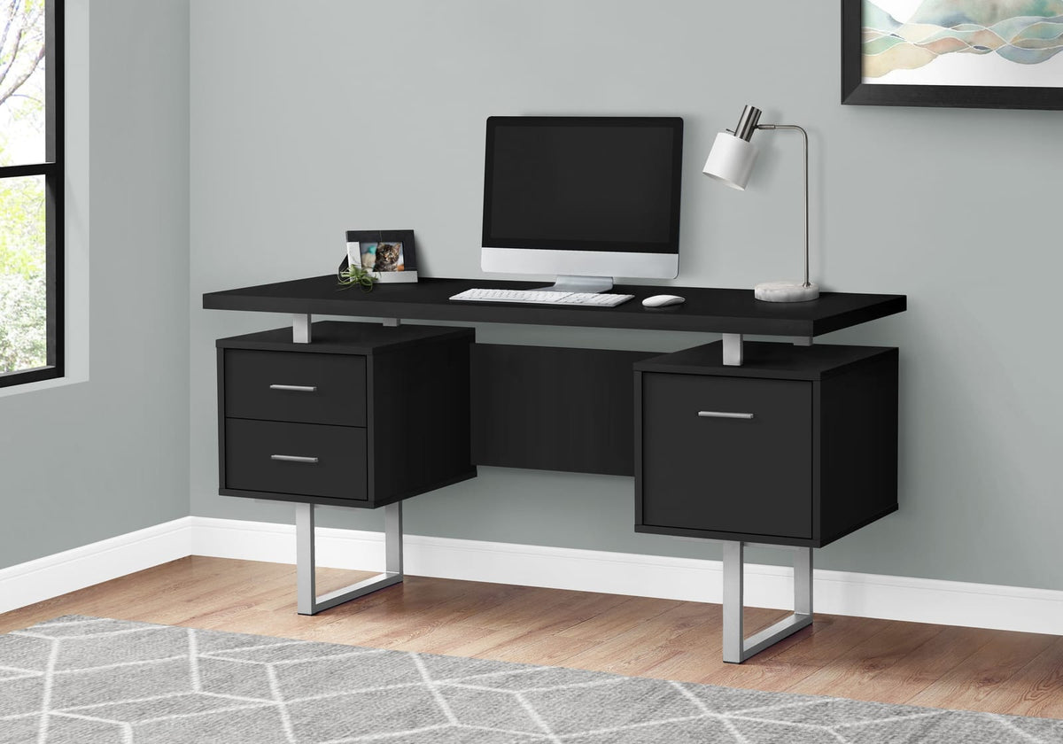 Computer Desk, 60"L Black Storage Desk - Home Office Workspace