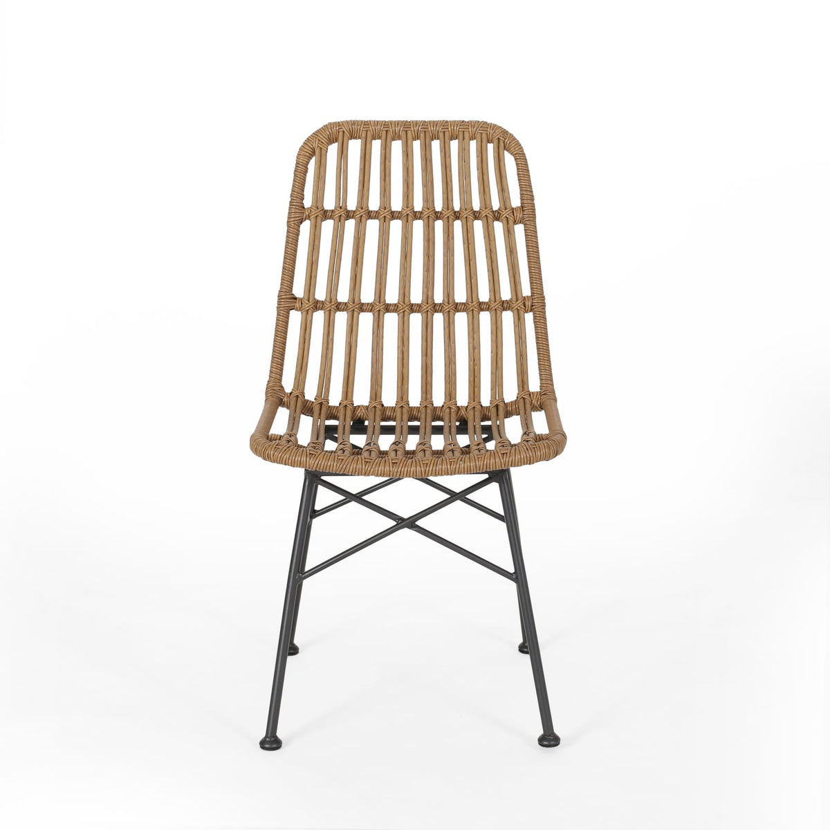 Light Brown Rattan Patio Dining Chairs - 3 Chair Set