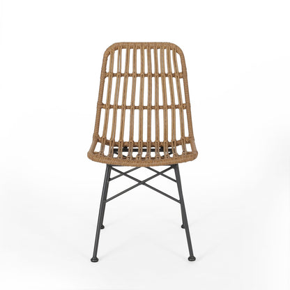 Light Brown Rattan Patio Dining Chairs - 3 Chair Set