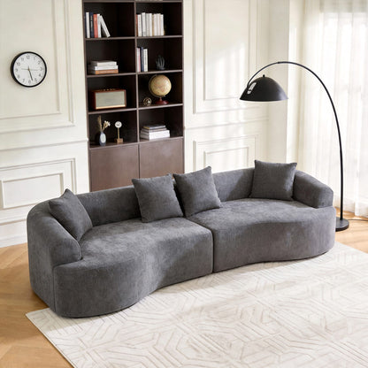 Grey Curved Modular Sofa Sleeper for Living Room Guests in Chenille