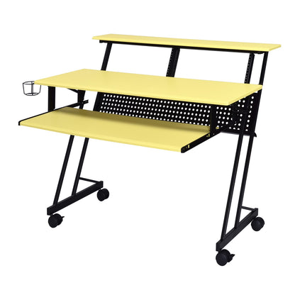 Yellow Black Writing Desk with Shelves & Keyboard Tray