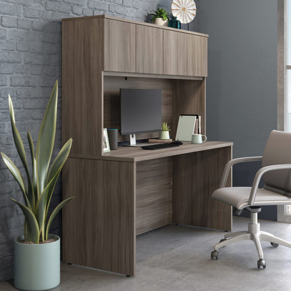 64" Rectangular Brown Desk with Hutch - Office Storage