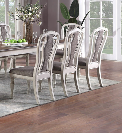 Transitional 9pc Dining Set - Dining Table w Oak Top & 6 Side Chairs, Antique White