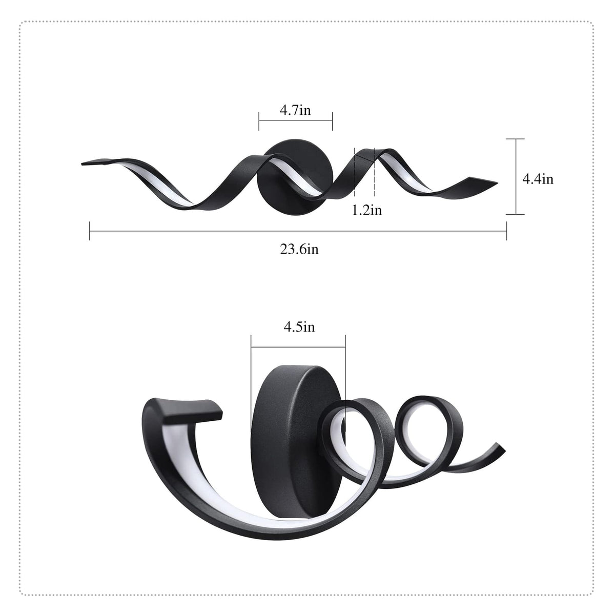 Black Metal Bathroom Light Fixture - Spiral LED Wall Sconce