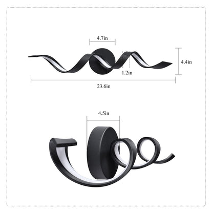 Black Metal Bathroom Light Fixture - Spiral LED Wall Sconce