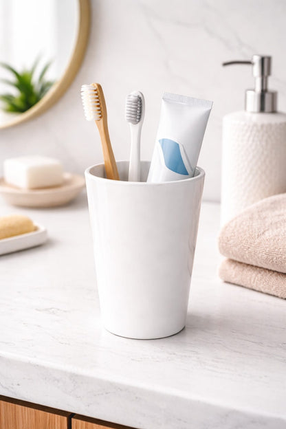 White Resin Bathroom Tumbler for Vanity Countertop Organization