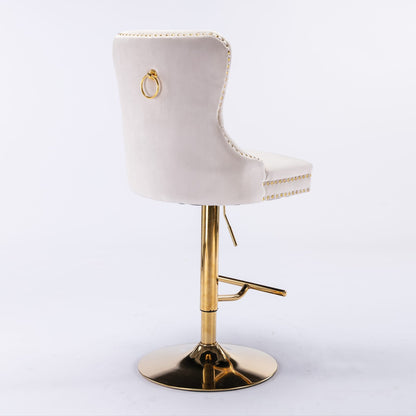 A&A Furniture Velvet Barstools - Beige Set of 2