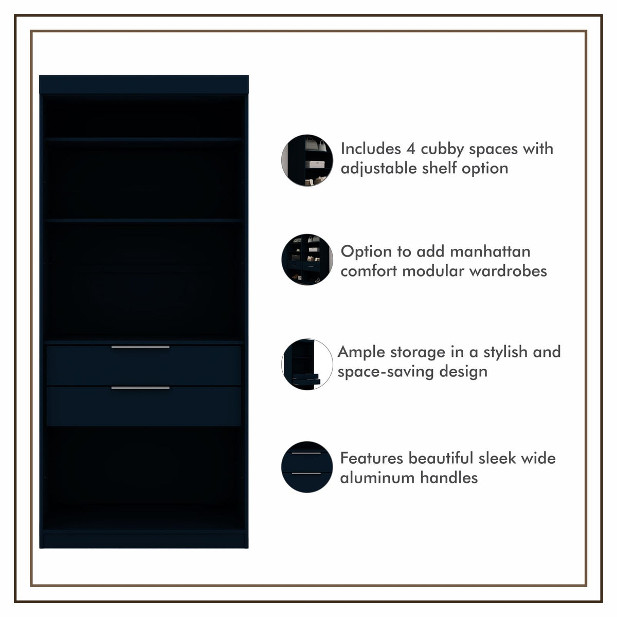Dark Blue MDF Dresser - 35.98" Wide Wardrobe