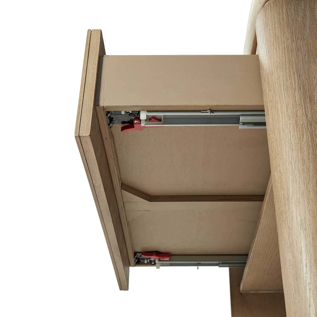 Beige Solid Wood Nightstand with USB Ports for Bedroom