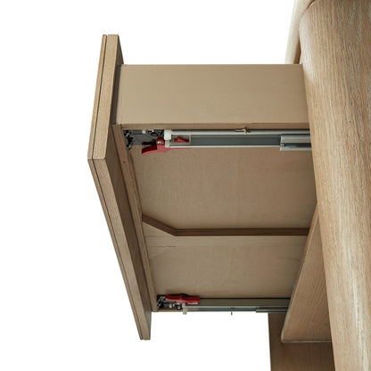 Beige Solid Wood Nightstand with USB Ports for Bedroom