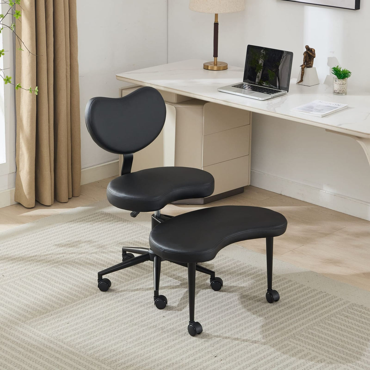 Meditation Chair Plus - Cross Legged Office Chair, Black PU Leather