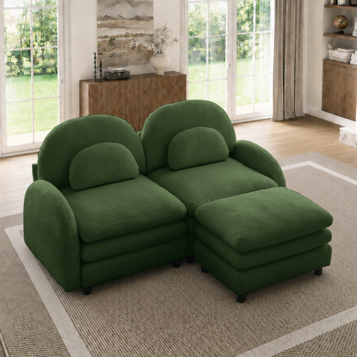 Green Teddy Loveseat Sofa - 2 Seat Modular Couch for Living Room