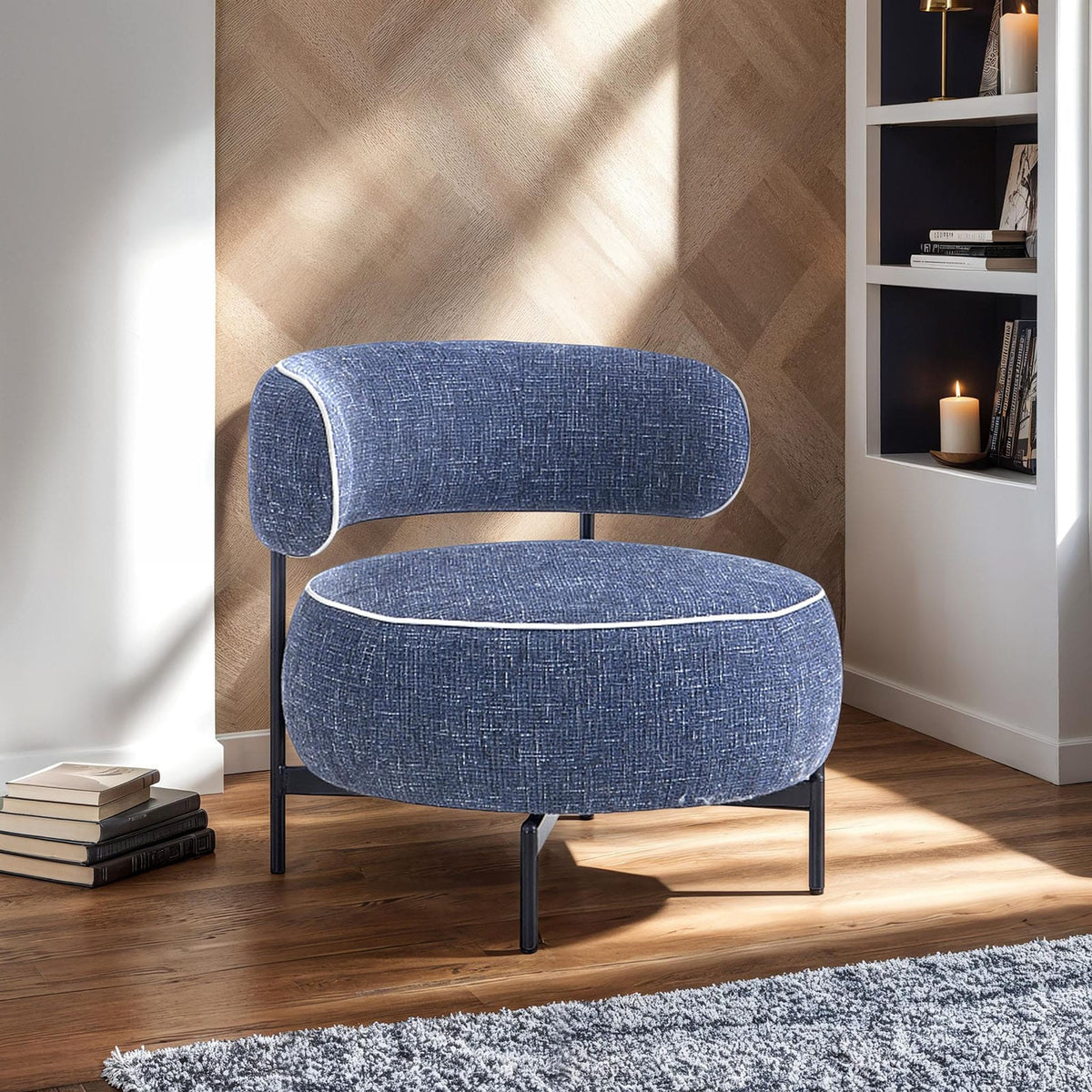 Contemporary Dark Blue Swivel Chair Metal Legs - Comfort & Style