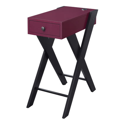 Burgundy Pine Side Table with Drawers for Living Room Storage