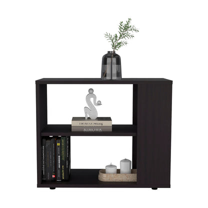 Black Engineered Wood Side Table - 2 Shelves for Living Room