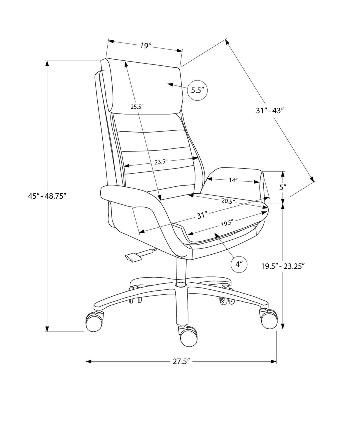 Black Polyurethane Office Chair with Adjustable Height for Workspace