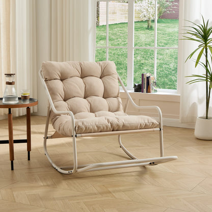 Beige Steel Outdoor Rocking Chair for Garden or Poolside Relaxation
