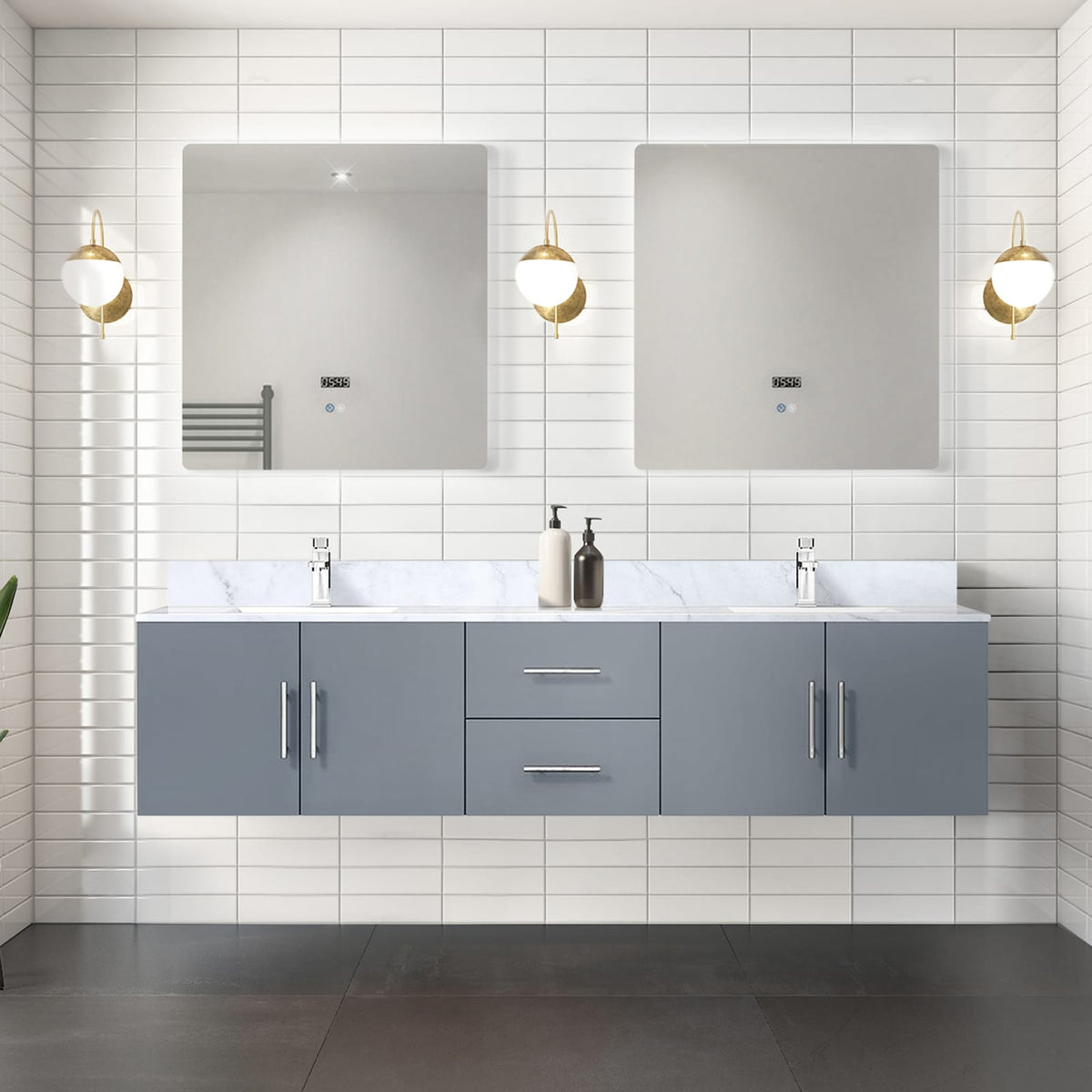Dark Grey Double Bath Vanity - 80" W Storage Cabinet