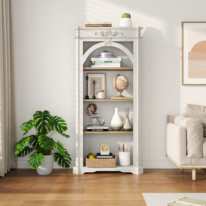 White Vintage 4 Tier Bookshelf - 65 Inch Tall Storage