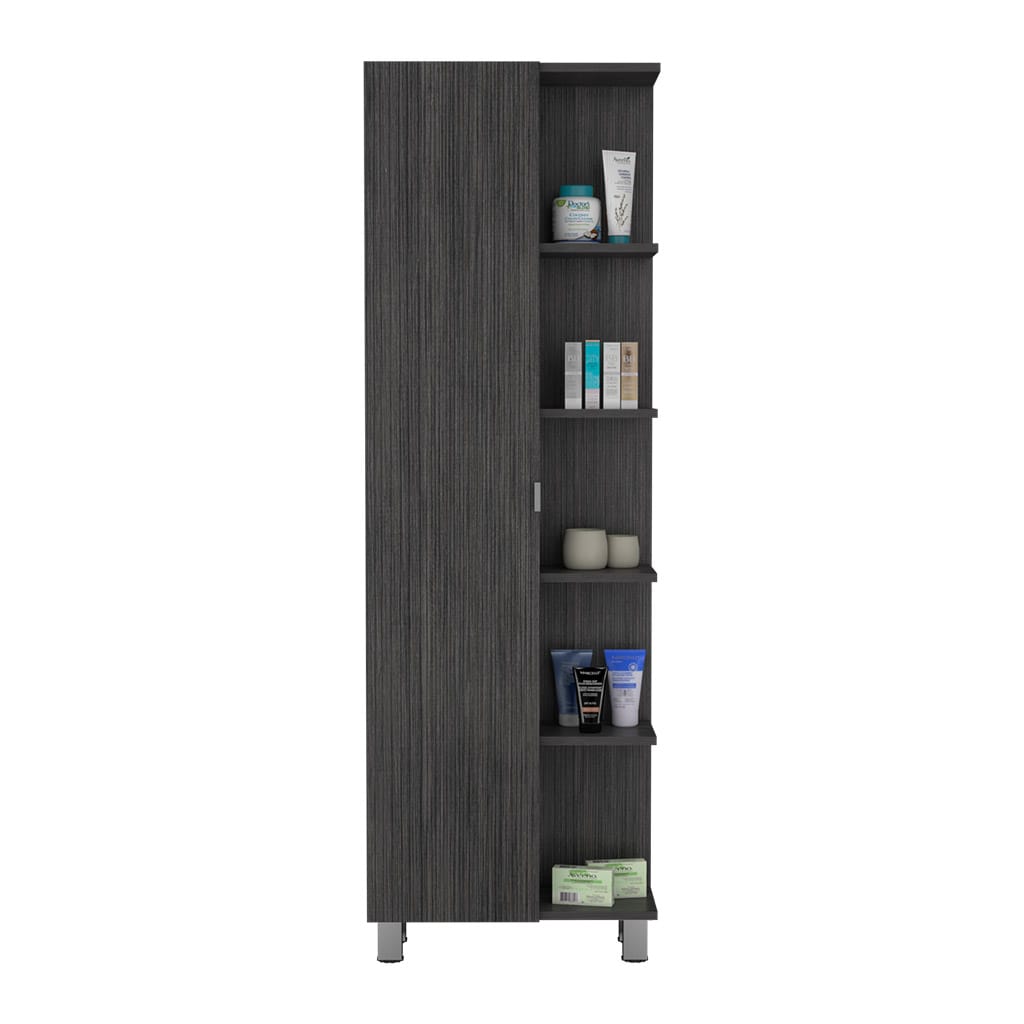 Linen Single Door Cabinet 62" H, Five External Shelves, Four Interior Shelves,