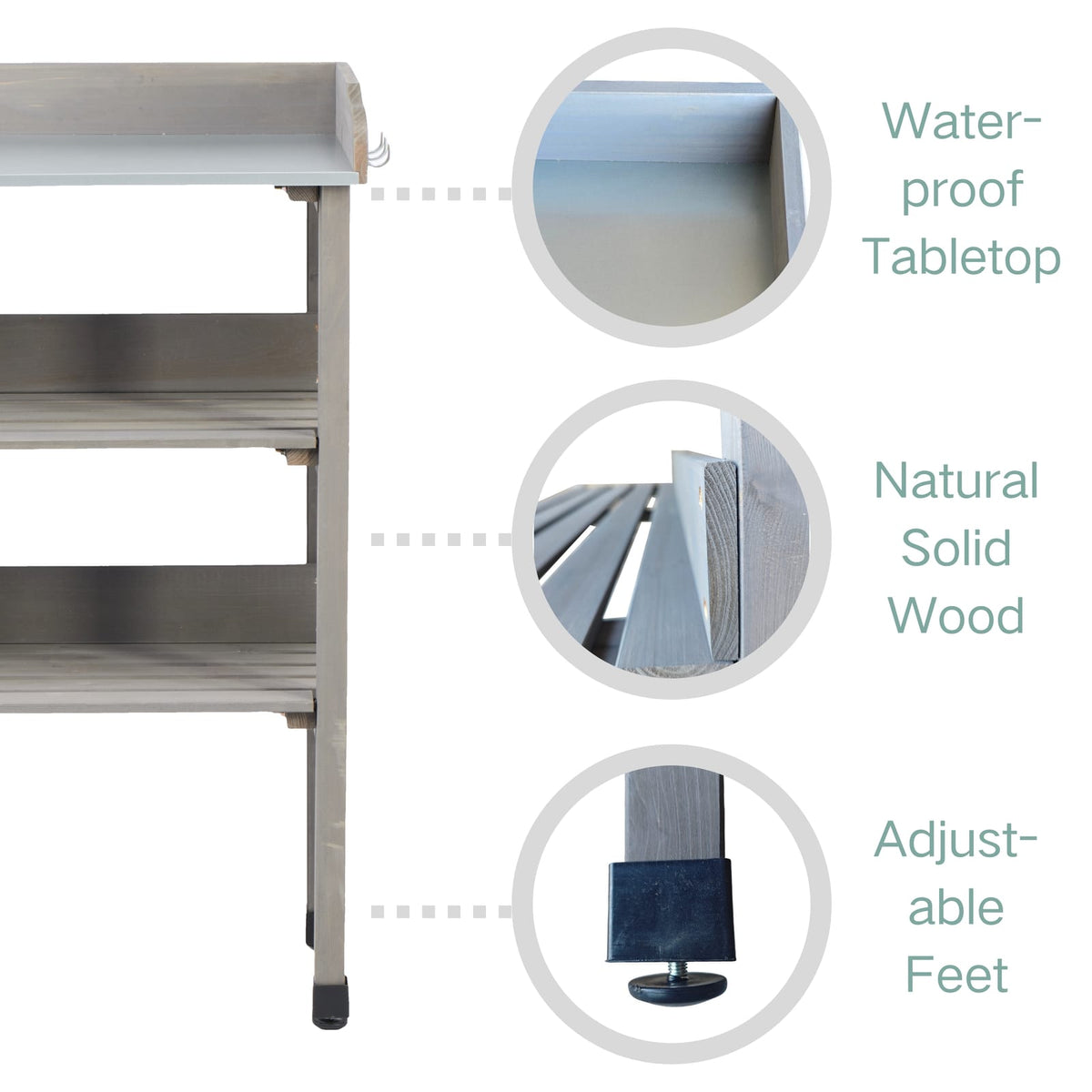 30" Grey Solid Wood Deck Box with Hooks