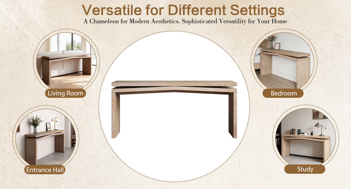 65 Inch Rustic Farmhouse Console Table - Natural Wood