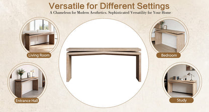 65 Inch Rustic Farmhouse Console Table - Natural Wood