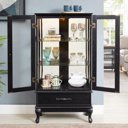 Black Glass Curio Cabinet - Display Cabinet with LED Lights