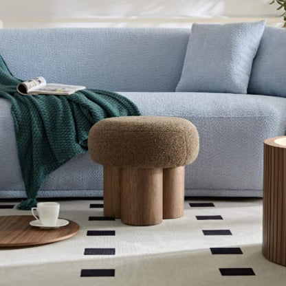 W8017-1 Mushroom Stool - Brown Lamb Wool Seat Ottoman