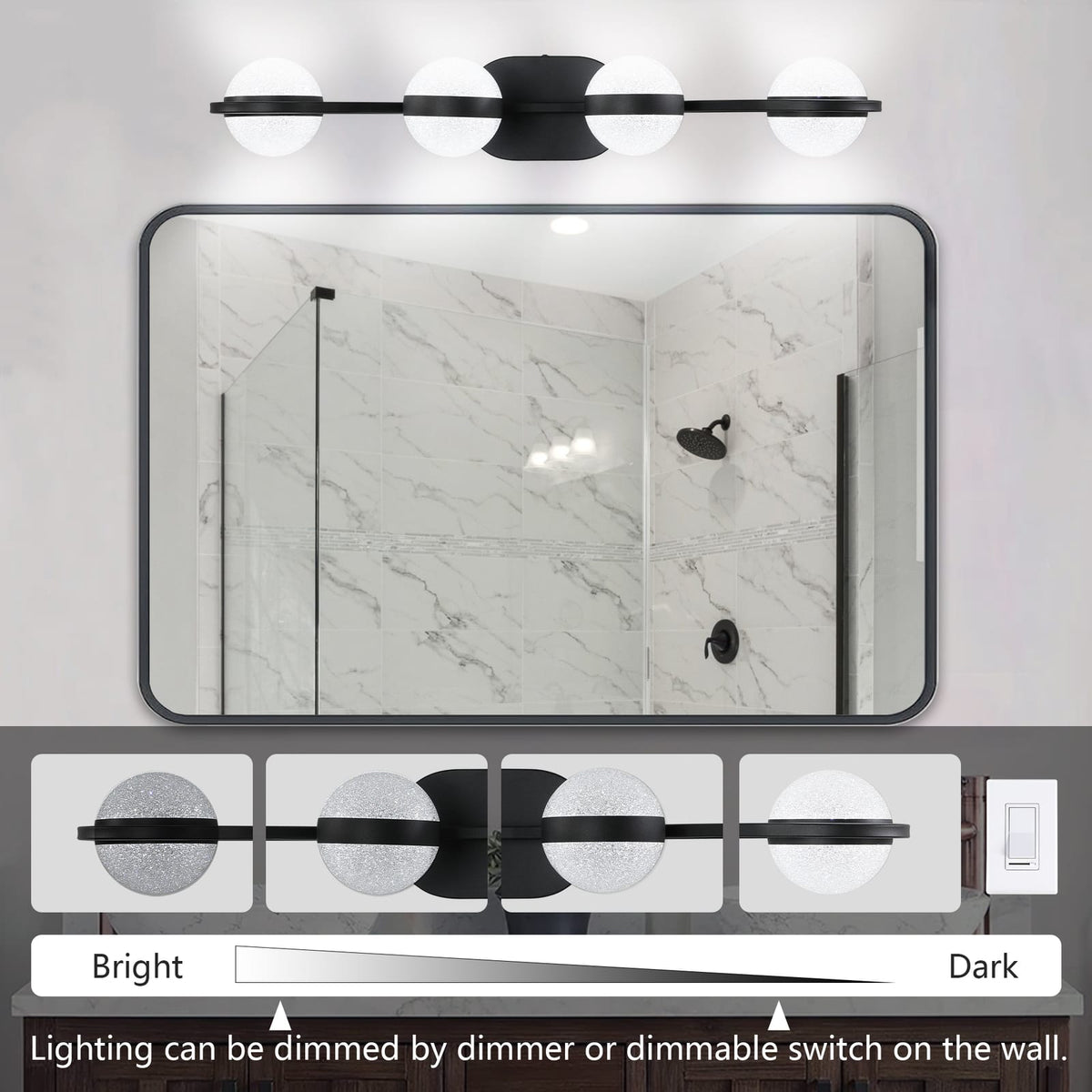 Black Iron Bathroom Vanity Light - 4-Light LED Wall Sconce