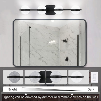Black Iron Bathroom Vanity Light - 4-Light LED Wall Sconce